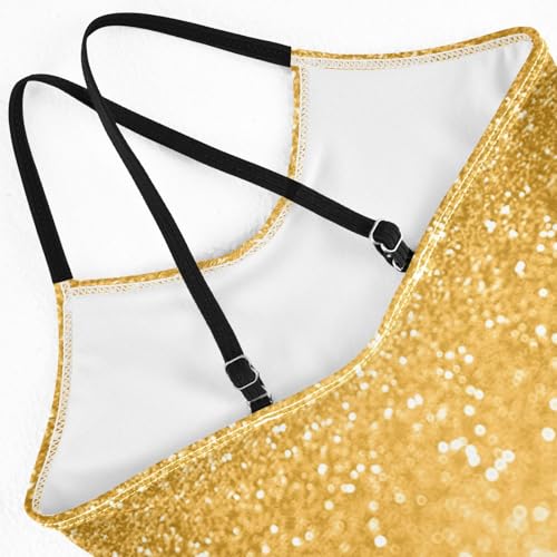 Sparkle Gold Glitter Girls One Piece Swimsuit Beach Swimwear Quick Dry Kids Bathing Suits 9-10T4