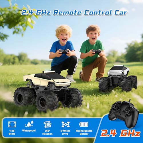 Image of Remote Control Car for Boys, 1:18 Monster Trucks Toys Amphibious RC Cars, 2.4 GHz Waterproof RC Trucks, 4WD All Terrain Off-Road Pickup, Kids Toys for 6-12 Year Old Boys Girls Christmas Birthday Gifts