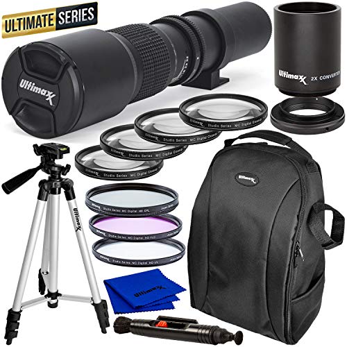 Ultimaxx High-Power 500mm/1000mm f/8 Manual Multi-Coated Preset Telephoto Lens Kit for Canon EF-Mount