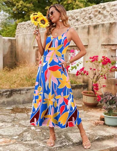 Image of Zeagoo Womens Summer Maxi Dress Spaghetti Strap Casual Printed Dress Boho Floral Beach Sundress,