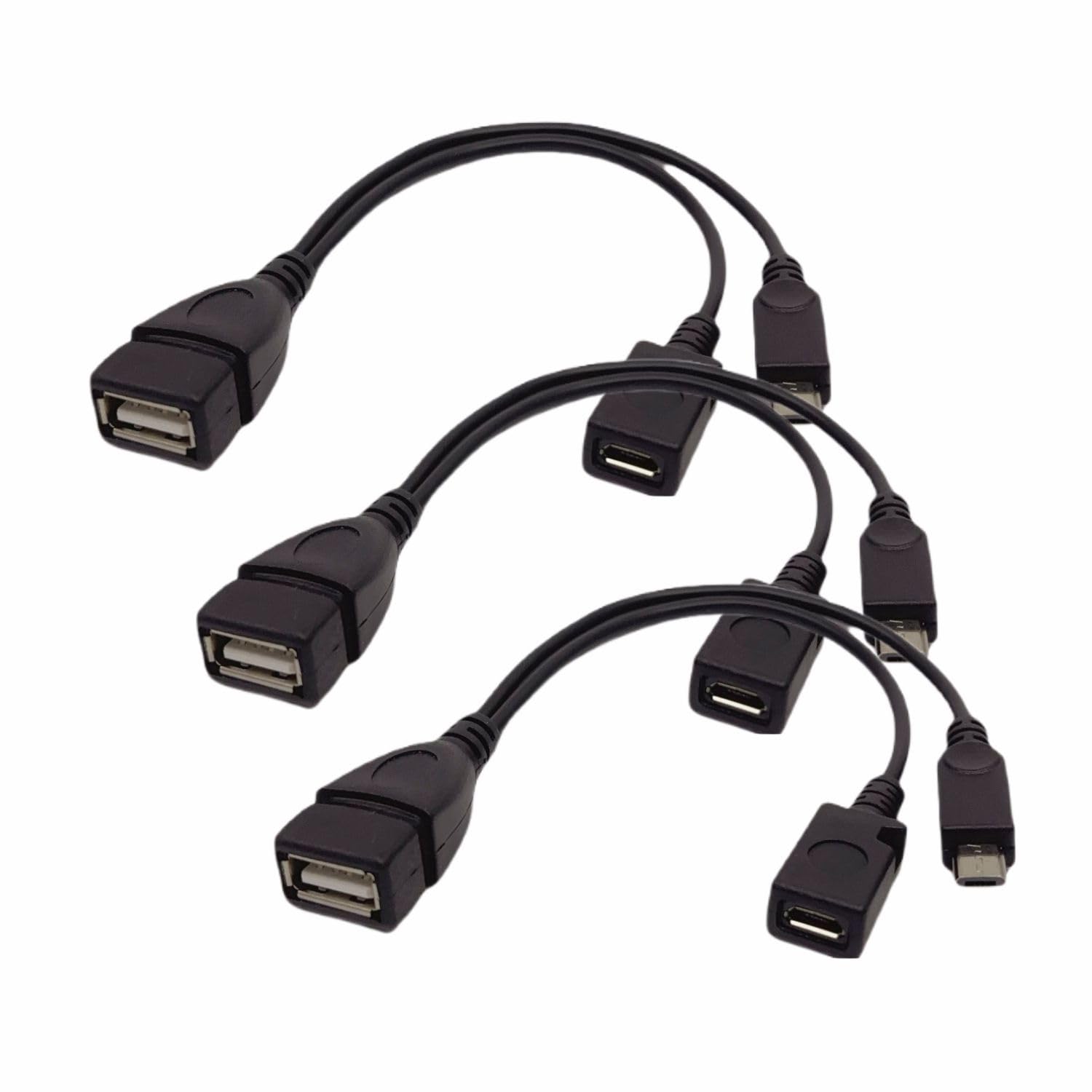 Photo 1 of [3 Pack] Micro USB OTG Cable with Power Input - Black