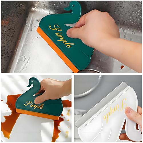 Image of Squeegee Bathroom Glass Door Cleaning Scraper with Hanging Hook, Silicone Mini Kitchen Countertop Squeegee, Water Wiper Scraper for Sink Tiles Cleaning Tools (Swan 2PCS)
