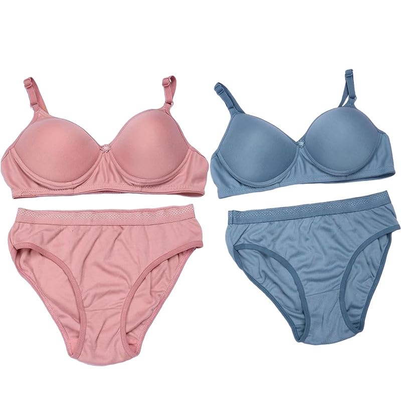 Women Cotton Full Coverage Padded Wire Free Bra Panty Lingerie Sets Combo-image-21