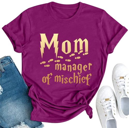 Funny Mom Shirt Women Mom Manager Shirt Magical Mama Shirt Mothers Day Short Sleeve Tee Tops Purple