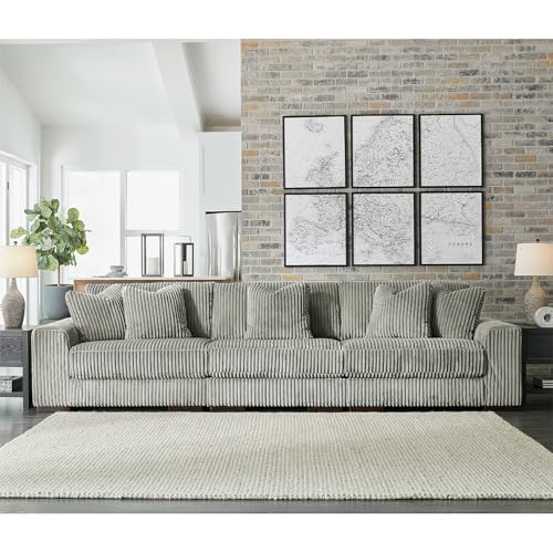 Signature Design by Ashley Lindyn Casual Contemporary 3-Piece Sectional Sofa with Reversible Cushions, Corded Fabric, Feather Cushion, Gray - Image 3
