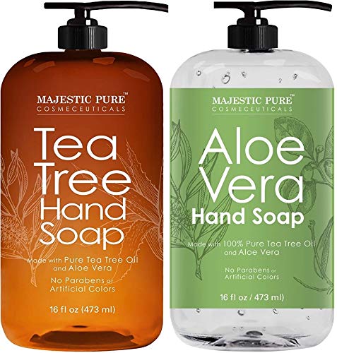 Majestic Pure Aloe Vera Hand Soap and Tea Tree Hand Soap Bundle  16 fl oz each