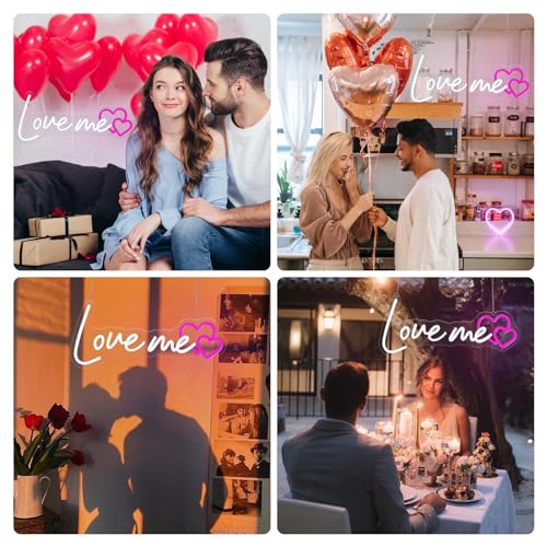 Image of Custom Neon Signs Love Me Neon Signs With Pink Double Hearts Led Neon Light for Wall Decor,Living Room, Bar，Romantic LED Designed for Valentine's Day Great Gift (16inch)