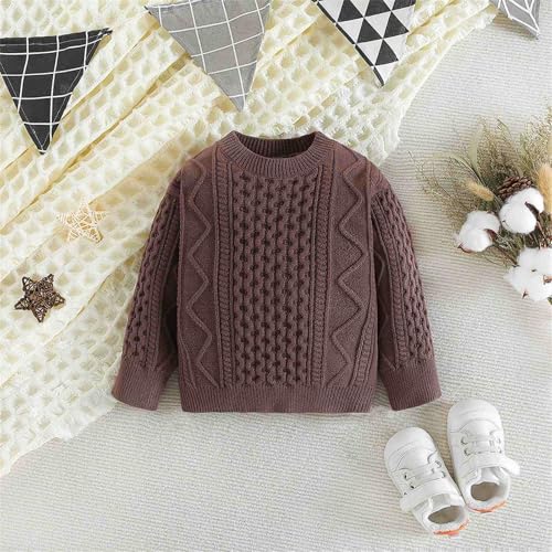 White 𝐩𝐨𝗹𝐨 Shirts for Boys Little Child Autumn Solid Color Long Sleeve Braid Crew Neck Sweater Knit3