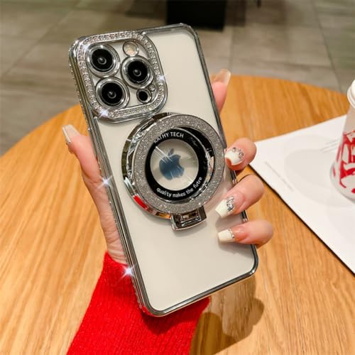 Coque magnétique iPhone 15 Pro Max argent avec anneau de support brillant
