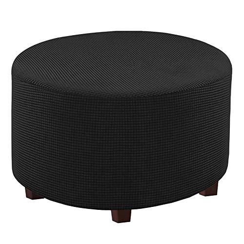 Ottoman Cover, Stretch Round Ottoman Slipcovers Nonslip Footstool Protector Covers Storage Stool Covers With Elastic Bottom For Living Room Footrest Ottoman((Black,Fit Dia:48-55Cm) #TOP2