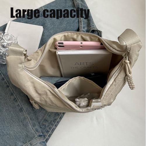 Naturaltly Bag, Large Capacity Women's Fashion Plain Color Nylon Crossbody Hobo Bag, Slouchy Crescent Bags for Travel2