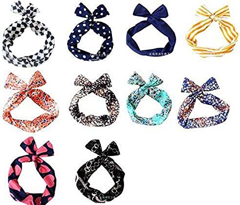 10pc Mixed Design Wired Hair Tie Twist Bow Wire Headband Scarf Wrap Girl Hair Accessory
