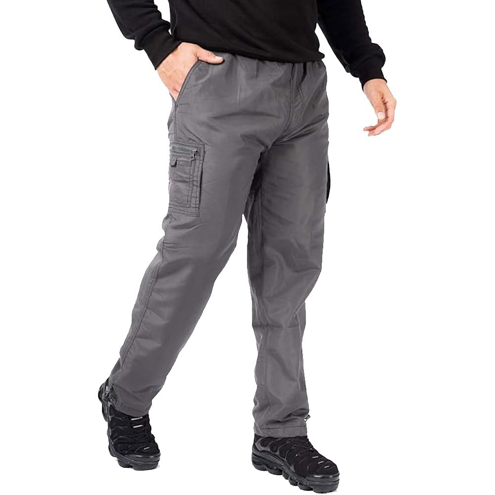 Label Apparel Men's Charcoal Fleece Lined Thermal Cargo Trousers Elasticated Waist (As8, Alpha, Xx_l, Regular, Regular, Xxl)