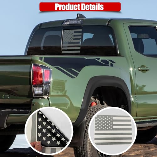 Image of USA Flag Decal for Truck,Car and Pickup Rear Window - American Decal for Toyota Tacoma 2016-2024 (Black-TKM)
