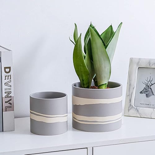 Miniatura 5 de Nihow Maceta moderna de cerámica  Maceta de 5 + 7 pulgadas para todas las plantas de interior  Macetas resistentes con orificio de drenaje y tapones
