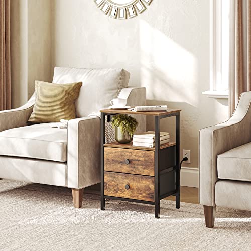 Yatiney Nightstand, End Table With Charging Station And Usb Ports, Industrial Side Tables With 2 Drawers And Storage Shelves, Bedside Tables For Small Spaces, Living Room, Rustic Brown Et02Br #TOP7