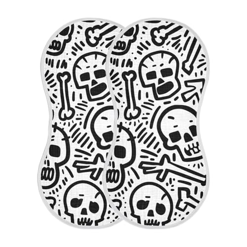 4 Pack Baby Burp Cloths, Soft Absorbent Burping Cloths for Babies, Cotton Milk Spit Up Rags, Large Size for Newborns, Baby Boys and Girls (Cute Skull)2