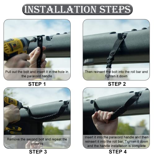 Yanwen Grab Handles For Ford Bronco 2021-2022 2/4 Door, Roll Bar Paracord Grip Handles, For Ford Bronco Interior Accessories(Black 4Pcs) #TOP4