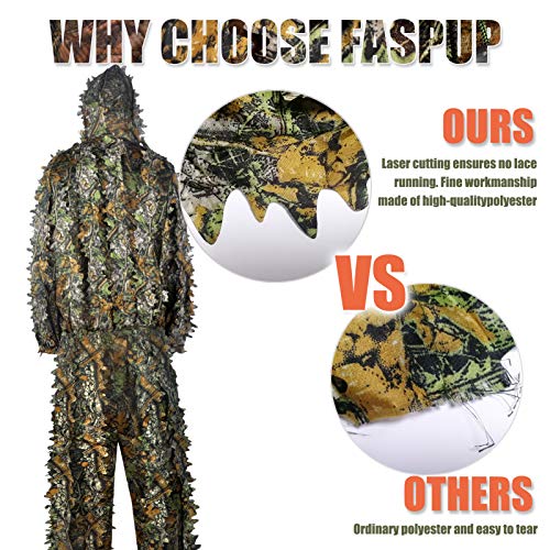 3D Leaf Ghillie Suit Ghillie Jackets and Pants Camouflage Clothing Hooded Hunting Suits for Children Youth Adult Airsoft Paintball Shooting Airsoft Wildlife Photography Halloween (Medium, Camouflage)