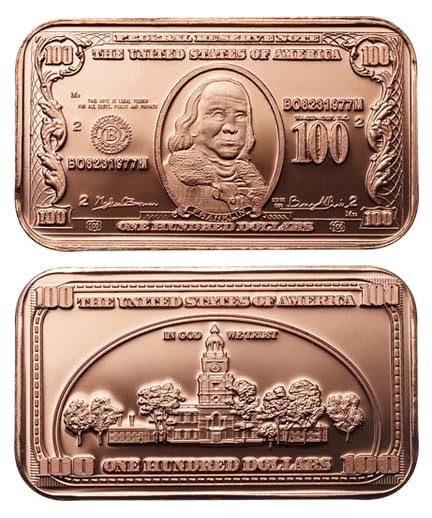 1 oz copper bar $100 bill currency banknote coin