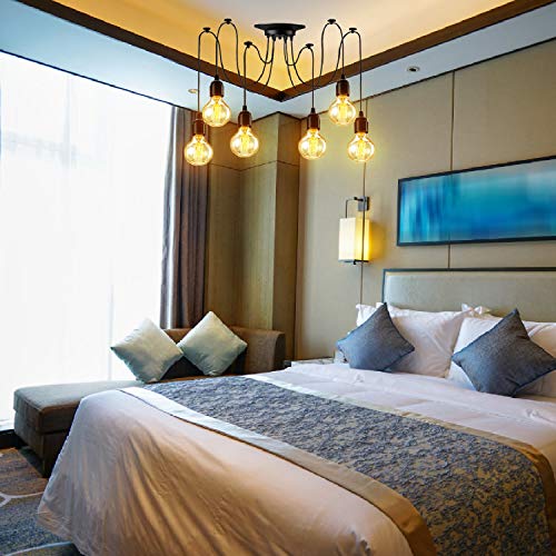 6 Heads Spider Ceiling Pendant Lighting (Each with 5.9Ft/1.8M Wire)E27 Ajustable Edison Retro Chandelier Hanging Light, DIY Industrial Vintage Spider Lamp Fitting, for Dining Hall, Cafe, Hotel - Image 5