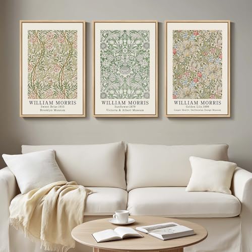 Framed William Morris Canvas Wall Art for Living Room, 3 Piece La...
