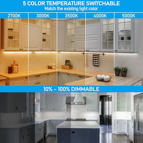 Image of TORCHSTAR 4-Pack 22 Inch 5CCT LED Under Cabinet Lighting Aluminum, White | Linkable, ETL T24, Hardwired & Plug-in, 14W 1050LM, CRI90, 120V Dimmable, For Kitchen Counter, 2700K /3000K /3500K /4000K /5000K