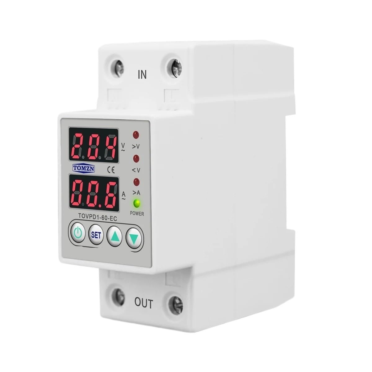 Regulowane zabezpieczenie przeciwprzepięciowe i podnapięciowe z podwójnym wyświetlaczem do szyn, przekaźnik ochronny 40A 63A 80A 100A 220V 230V