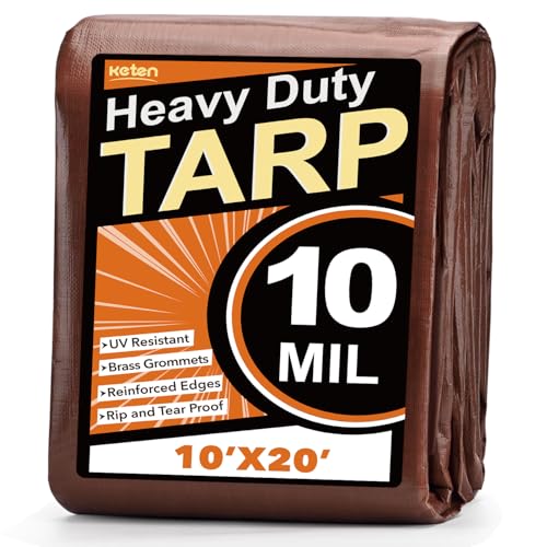 Keten Tarps Heavy Duty Waterproof 10x20 Feet Extra Thick 10 Mil (Brown)