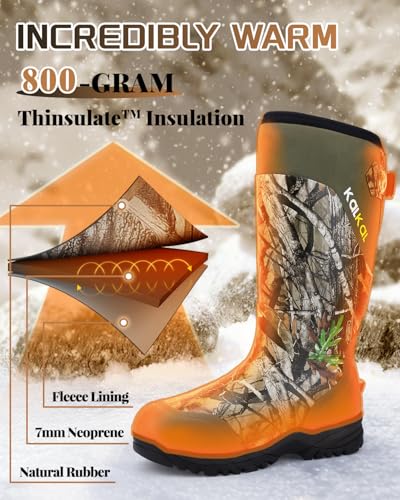 Kalkal Hunting Boots for Men with 800g Insulation, Waterproof Men's Insulated hunting boots with 7mm Neoprene, Sturdy Warm Rubber Boots for Outdoor Hunting Boots for Men (Size 6-14)2