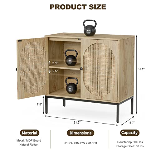 Ikifly HU8897-WD Rattan Storage Cabinet Set Of 2, Handmade Natural Rattan Door Buffet Cabinet With Storage, Sideboard Cabinet Console thumb #1