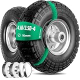 MOOVMOOV Gomma Piena 4.10/3.50-4 (x2) Foro per Asse 16mm - Mozzo Disassato 55mm - Per Carrelli, Carriole, Carri, ecc. - Inclusi Ghiera di Bloccaggio + Coprimozzo Autobloccante