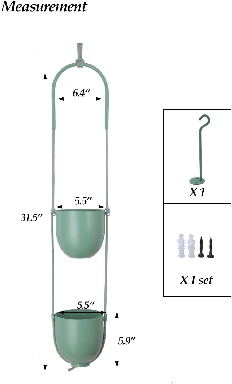 Metal Hanging Planters 2 Tiers Indoor Outdoor Modern Plant Hangers Wall Ceiling Hanging Flower Pots Baskets Kitchen Room Decor(Green)