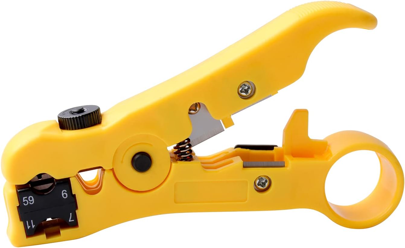 Knoweasy Universal Wire Stripper - Coaxial Cable Stripper and Cutter Compatible with RG59, RG6, RG7, RG11, CAT6, CAT5, CAT3 - Achieve Precise Stripping and Cutting