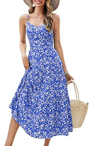 Image of Angashion Women's Dresses Floral Adjustable Spaghetti Strap V Neck Boho Long Maxi Dress Summer Beach Flowy Ethnic Sundress