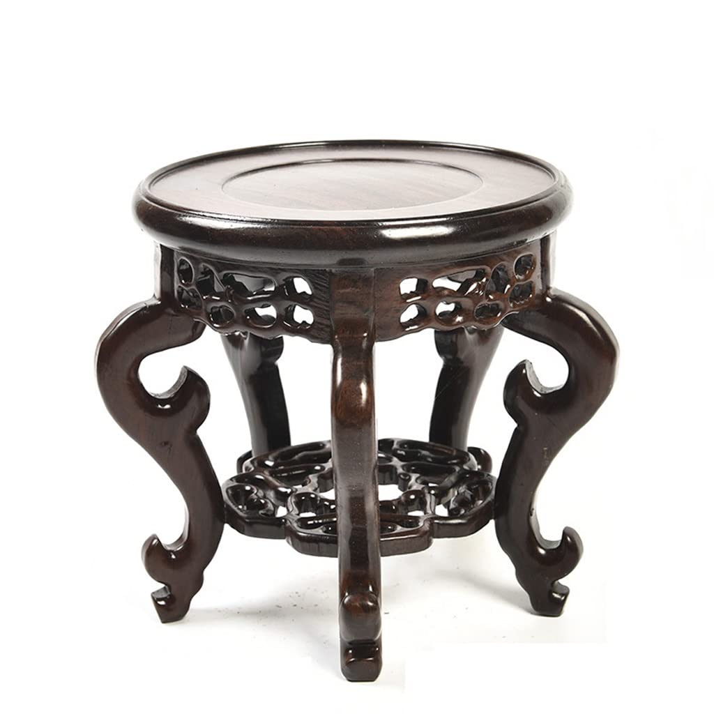 Pedestal Stand Round High Base Ebony Wood Carving Flower Pot Base Bonsai Fish Tank Potted Plant Base Home Garden Plant Solid Wood Base Bonsai Pedestal