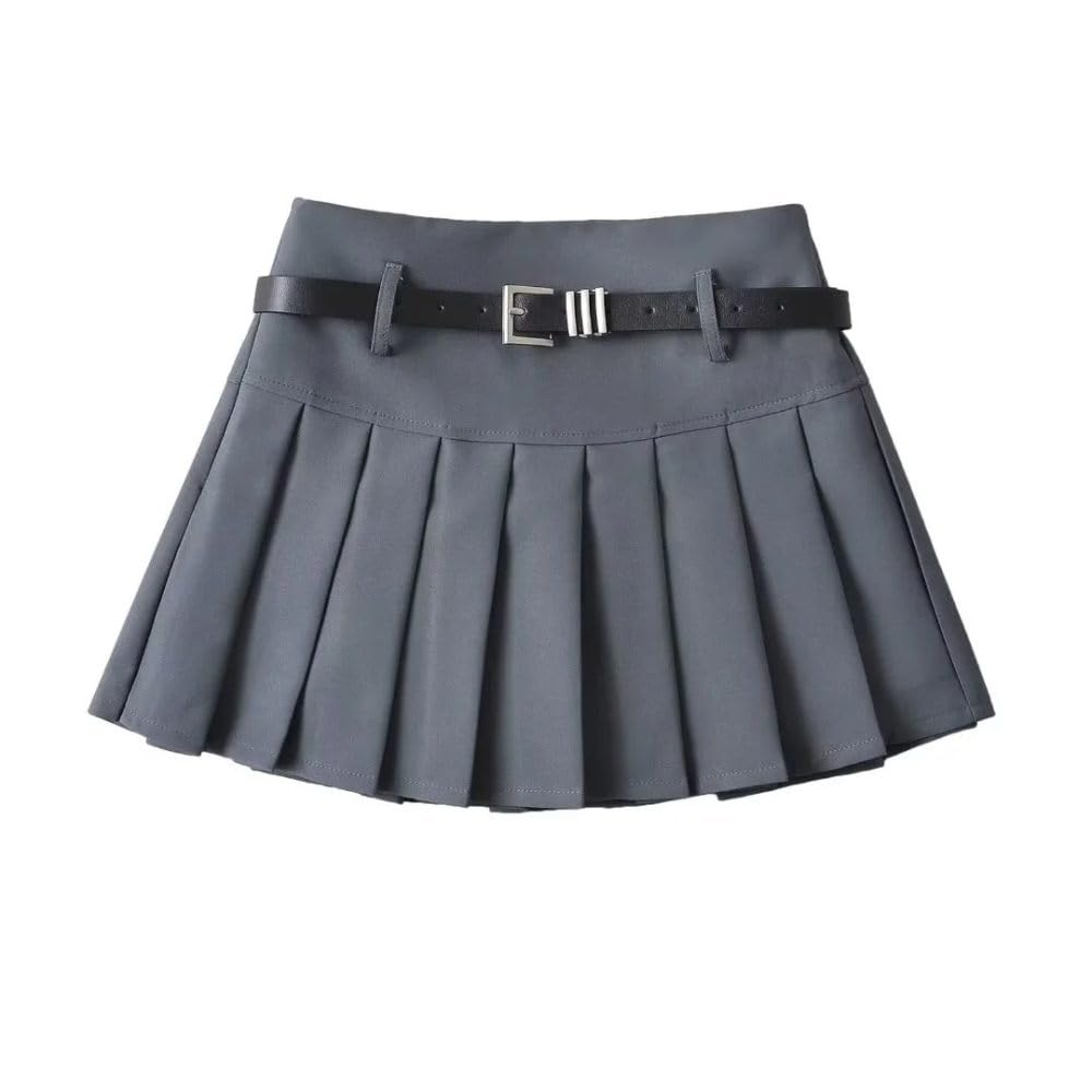 Jupe Courte Femme - Été avec Ceinture Décoration Taille Haute Jupe Plissée Femmes Mince A-Ligne Mini Jupe Skort