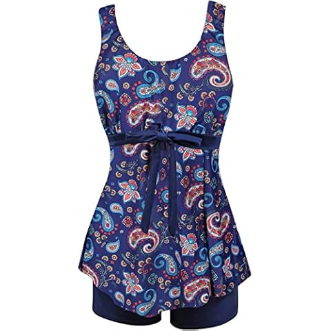 Ecupper Ladies Plus Size Swimwear 2 Piece Tankini Sets Swimming Costume with Shorts Paisley M Cover