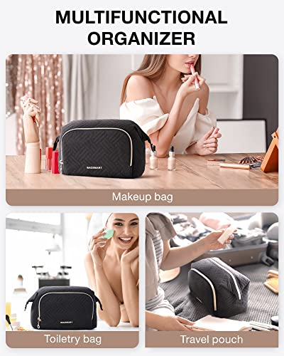 Image of BAGSMART Travel Makeup Bag, Cosmetic Bag Make Up Organizer Case,Large Wide-open Pouch for Women Purse for Toiletries Accessories Brushes Black