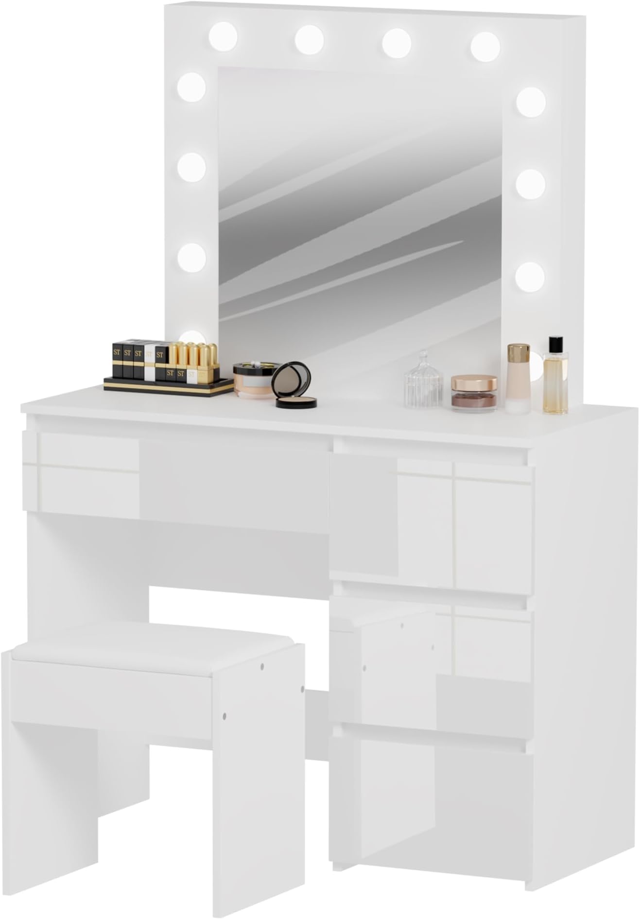 UMAIL Dressing Table with Mirror and Stool White Vanity Table Set Modern Make...