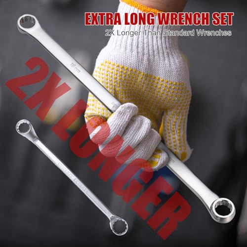 Image of 6-Piece Extra Long Double Box End Wrench Set | Chrome Vanadium Steel Aviation Wrenches Metric 8-19mm