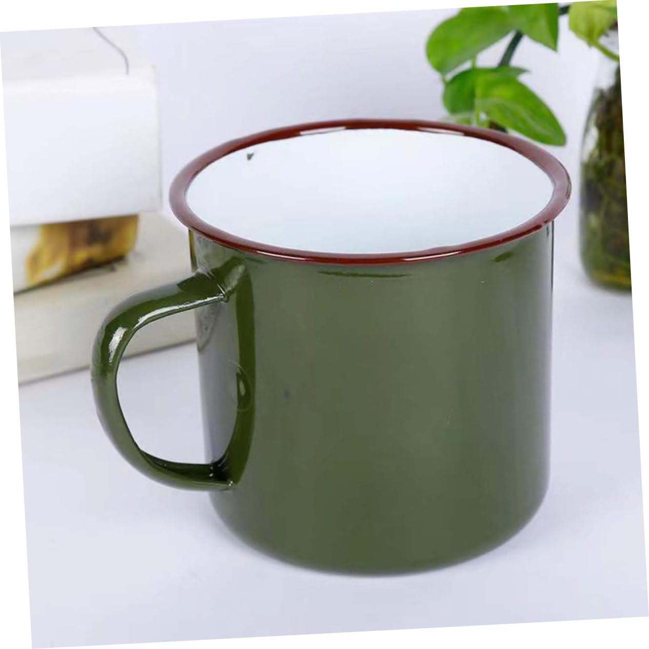 COLLBATH Grüne Vintage Emaille Kaffeetasse, Klassisch Nostalgisch