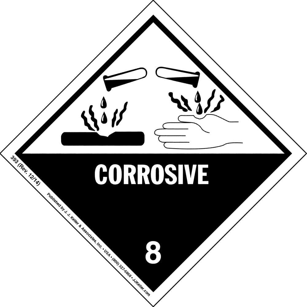 Hazard Class 8 Corrosive Labels, DOT Hazmat Stickers, Permanent Adhesive, 4" x 4", Roll of 500 Labels, J. J. Keller & Associates, Inc.