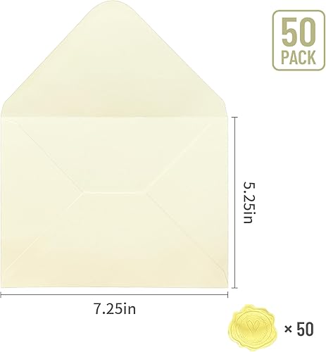 Miniatura 2 de YINUOYOUJIA 50 sobres de papel especial marfil A7, sobres de 5 x 7 pulgadas para invitación, ideales para tarjetas de invitación de boda, fotos,