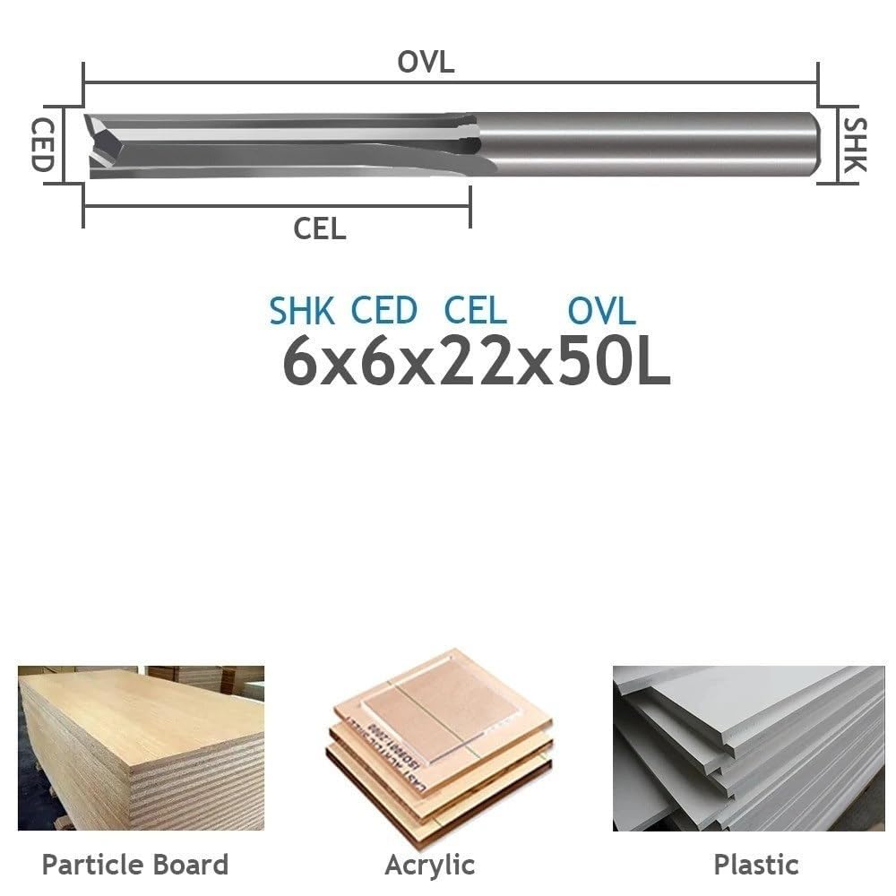 5 szt. Zestaw frezów obosiecznych z prostym rowkiem - 5 mm, 6 mm, 8 mm, 10 mm trzpień z węglika spiekanego do grawerowania CNC(6x6x25x50L)