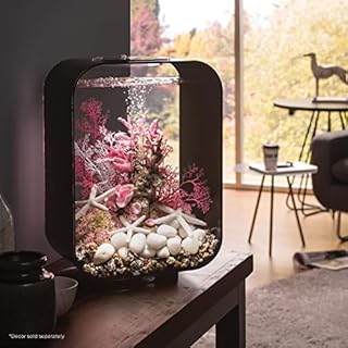 biOrb Life 15 Acrylic 4-Gallon Aquarium with White LED Lights Modern Compact Tank for Tabletop or Desktop Display, Black