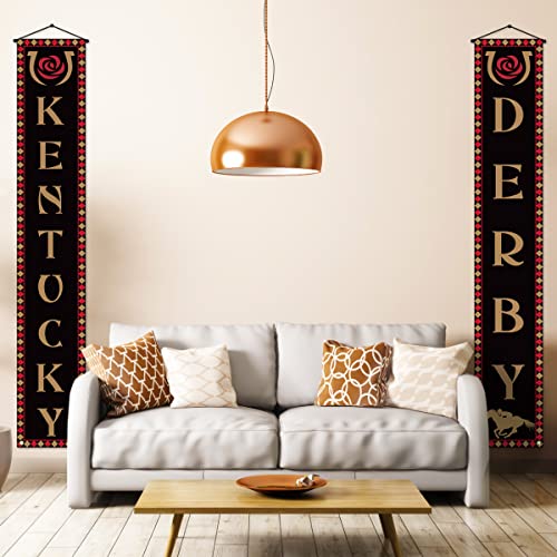 Pudodo Kentucky Derby Porch Banner Run for The Roses Horse Racing Themed Party Front Door Sign Wall Hanging Banner Decoration