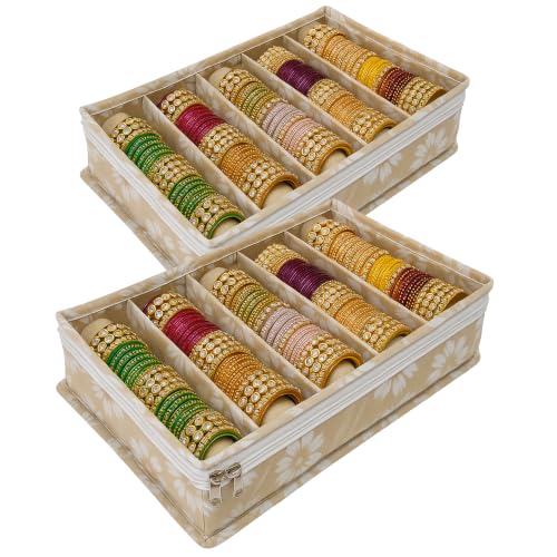 Image of PVC 5-Rod Floral Bangle Organizer Box, Beige, Pack of 2