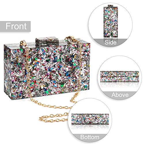 Image of Gets Acrylic Purses and Handbags for Women Multicolor Perspex Geometric Patterns Box Clutch Banquet Evening Crossbody Handbag