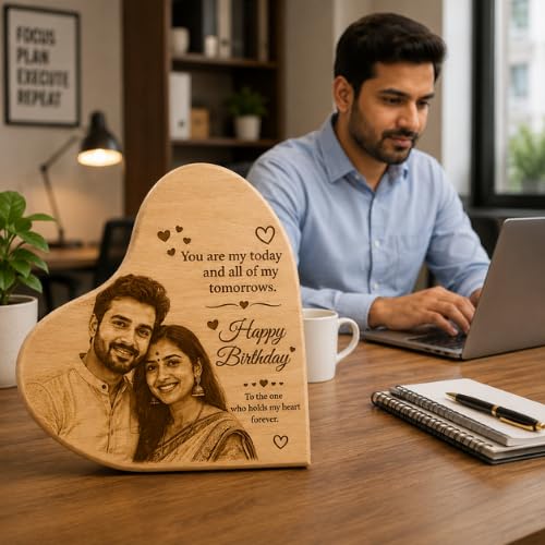 Image of Customized Personalised Engraved Wooden Photo Frame For Gift, All Shapes and Sizes for Everyone (Diagnal Heart-9x9)